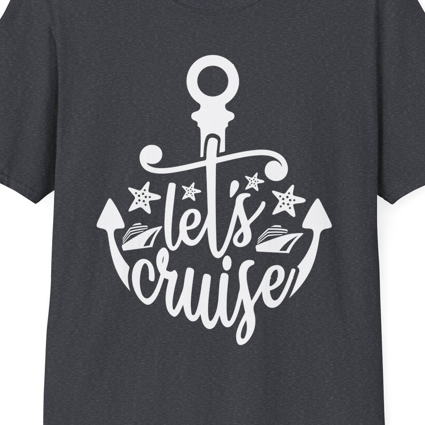 Let's Cruise Shirt T-Shirt – Dark Heather Grey – Best Cruise Shirts Close Up