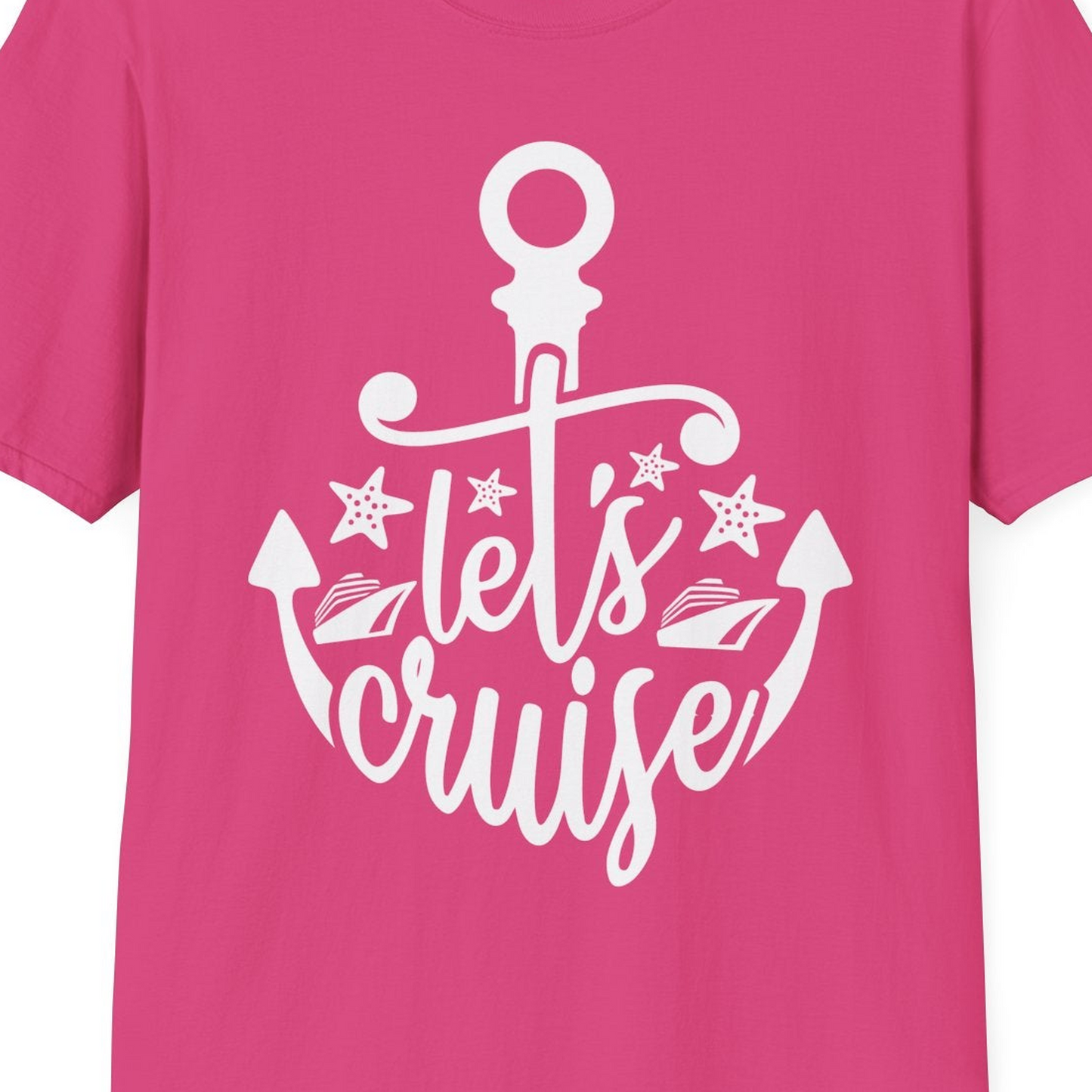 Let's Cruise Shirt T-Shirt – Heliconia – Best Cruise Shirts Close Up