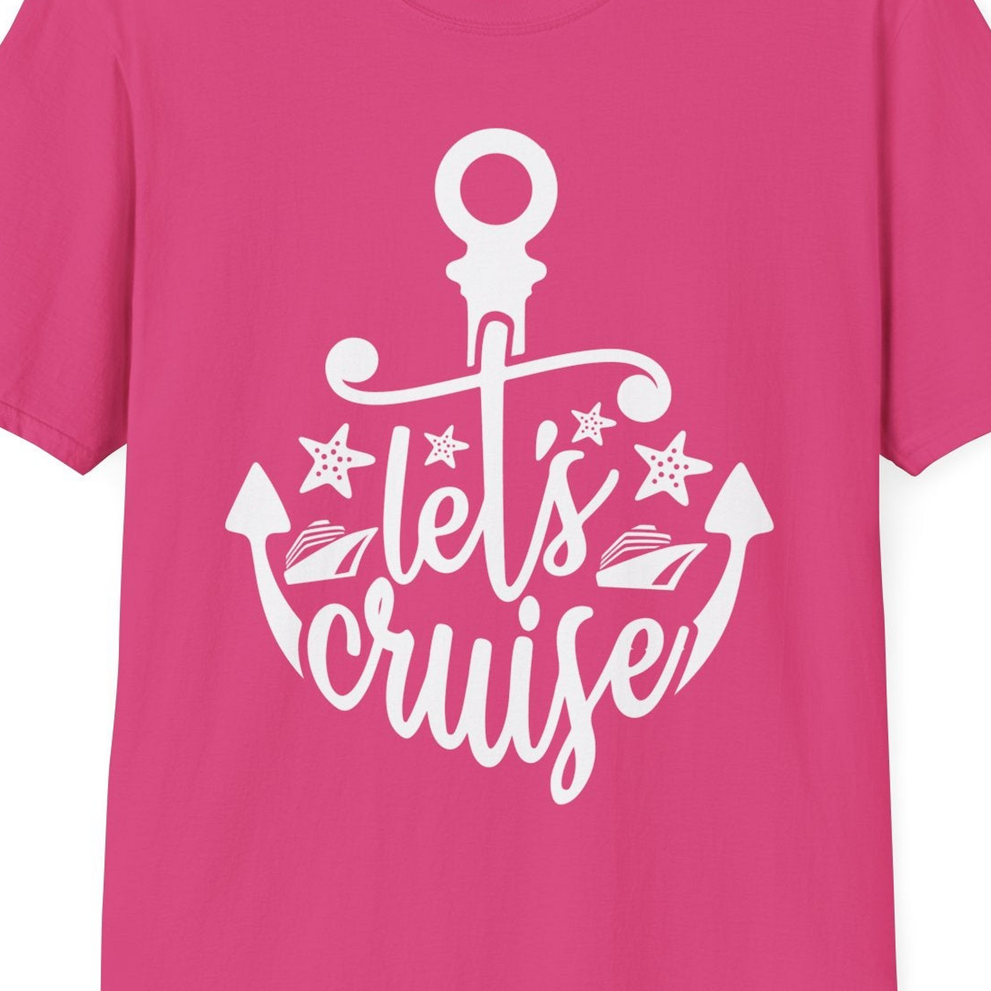 Let's Cruise Shirt T-Shirt – Heliconia – Best Cruise Shirts Close Up