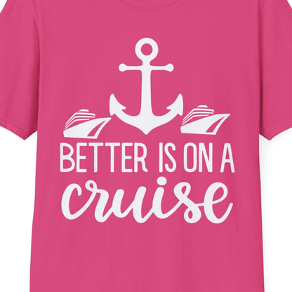 Better Is On a Cruise Nautical Anchor Shirt With Modern Ship Art — T-Shirt T-Shirt – Heliconia – Best Cruise Shirts Close Up