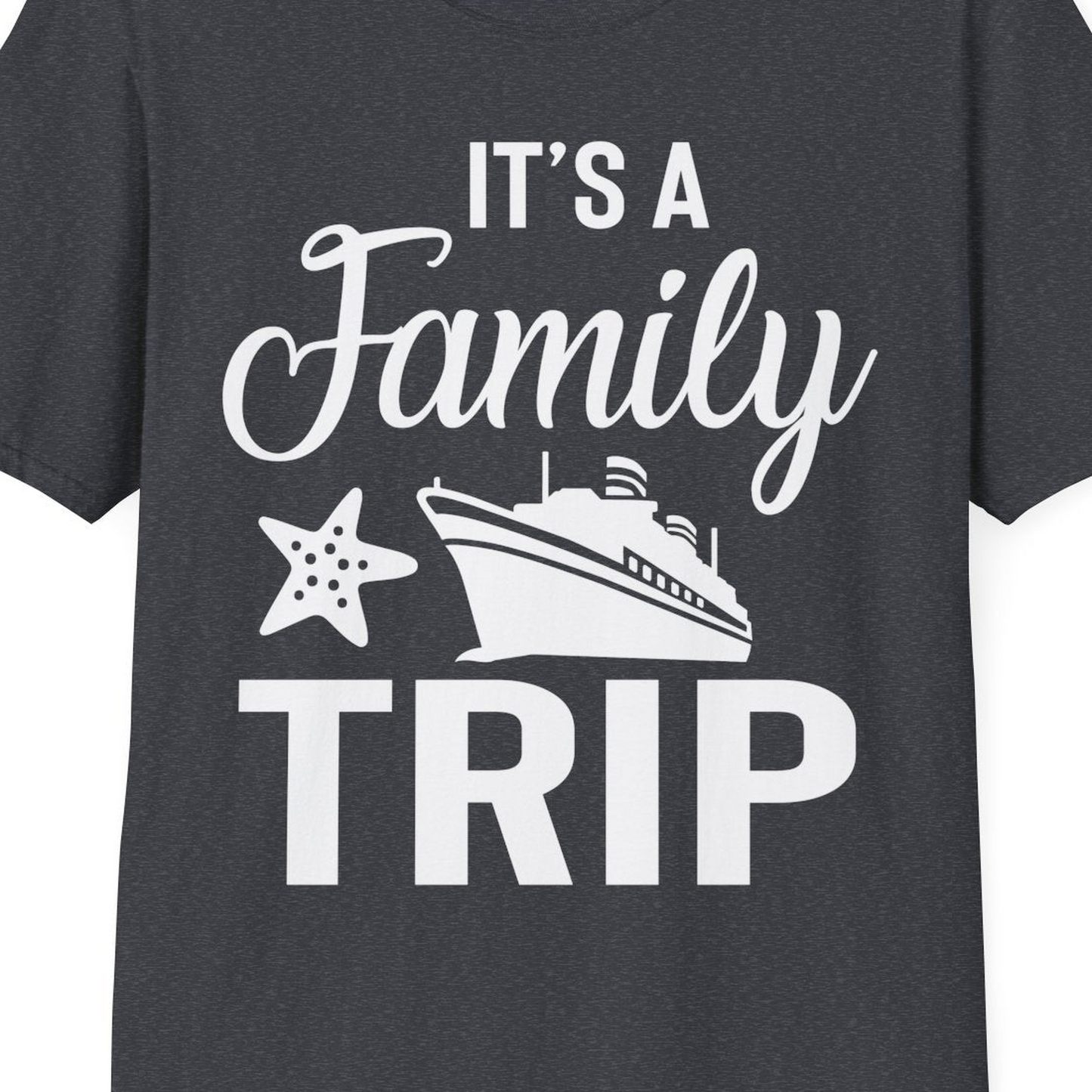 Family Cruise Trip Shirt T-Shirt – Dark Heather Grey – Best Cruise Shirts Close Up