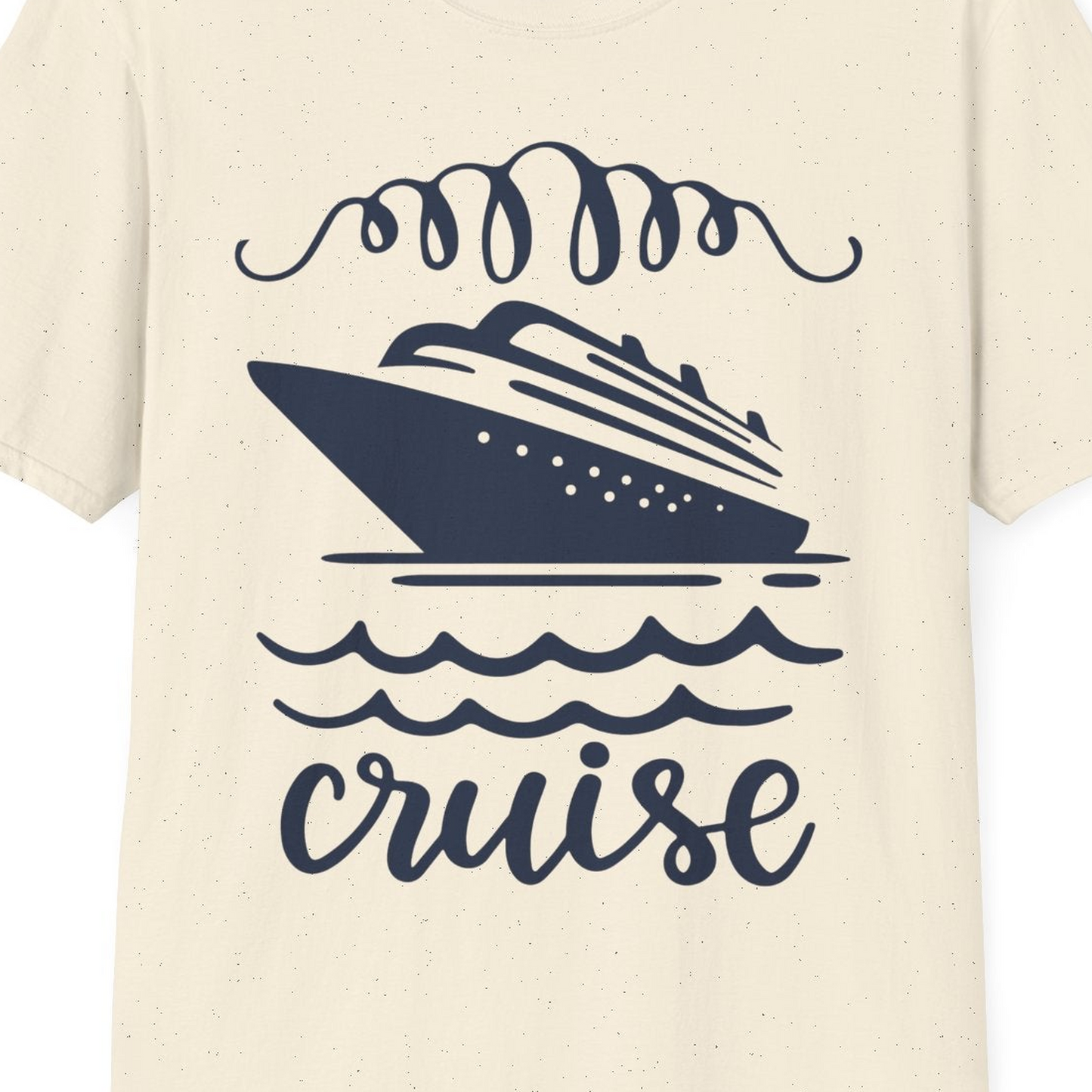 Cruise Ship and Ocean Waves Bold Nautical Graphic Cruise Shirt — T-Shirt T-Shirt – Natural – Best Cruise Shirts Close Up