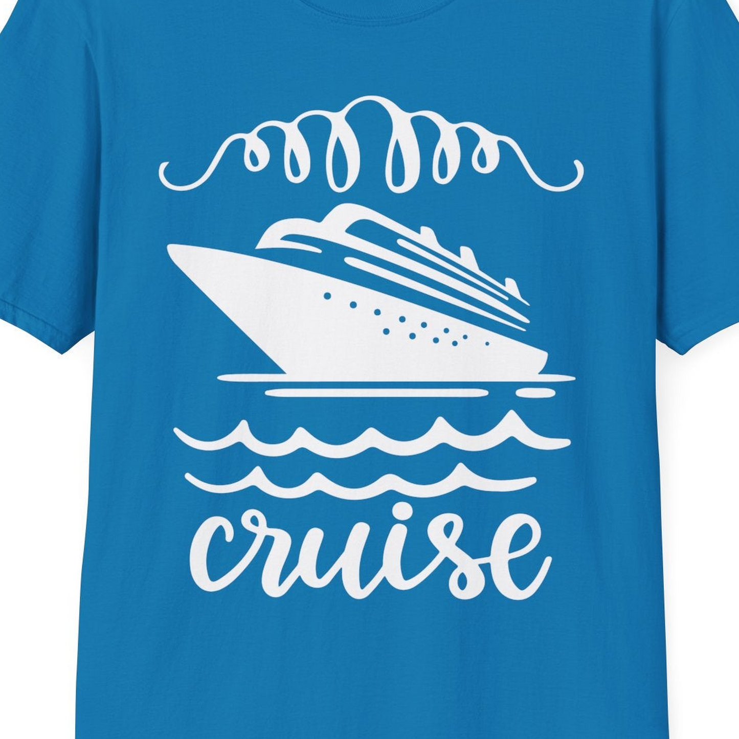 Cruise Ship and Ocean Waves Bold Nautical Graphic Cruise Shirt — T-Shirt T-Shirt – Sapphire – Best Cruise Shirts Close Up