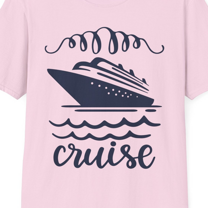 Cruise Ship and Ocean Waves Bold Nautical Graphic Cruise Shirt — T-Shirt T-Shirt – Light Pink – Best Cruise Shirts Close Up