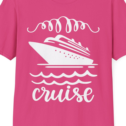 Cruise Ship and Ocean Waves Bold Nautical Graphic Cruise Shirt — T-Shirt T-Shirt – Heliconia – Best Cruise Shirts Close Up