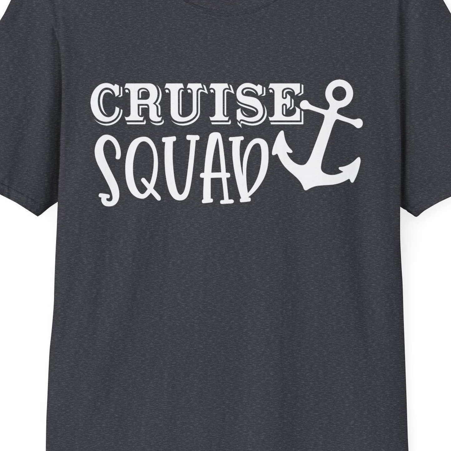 Cruise Squad Nautical Anchor Group Cruise Matching Shirt — T-Shirt T-Shirt – Dark Heather Grey – Best Cruise Shirts Close Up