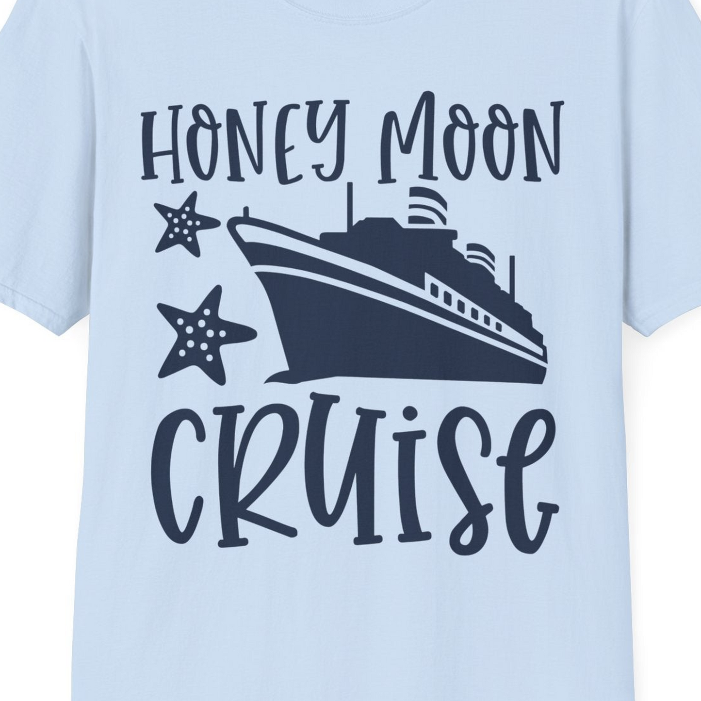 Honeymoon Cruise Shirt T-Shirt – Light Blue – Best Cruise Shirts Close Up