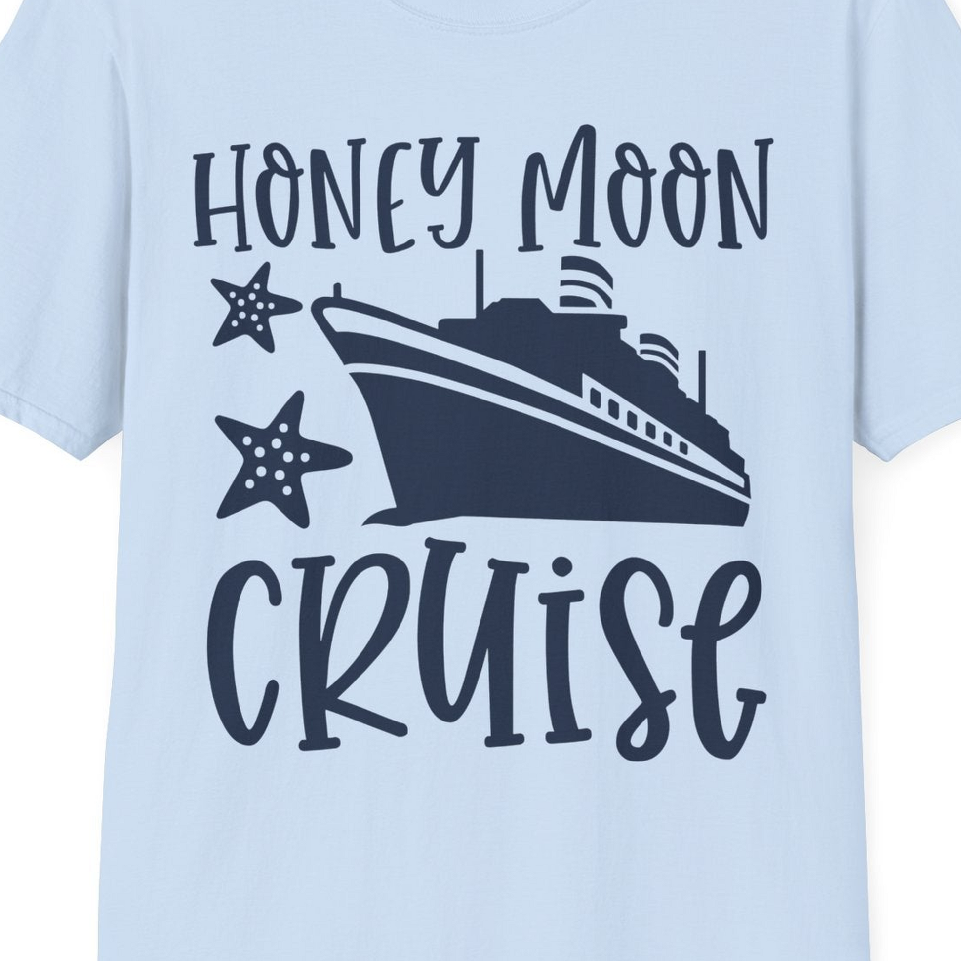 Honeymoon Cruise Shirt T-Shirt – Light Blue – Best Cruise Shirts Close Up