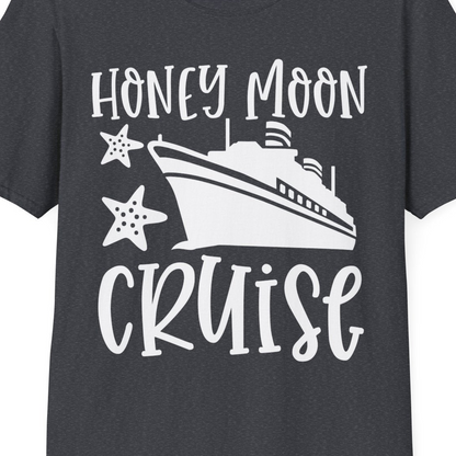 Honeymoon Cruise Shirt T-Shirt – Dark Heather Grey – Best Cruise Shirts Close Up
