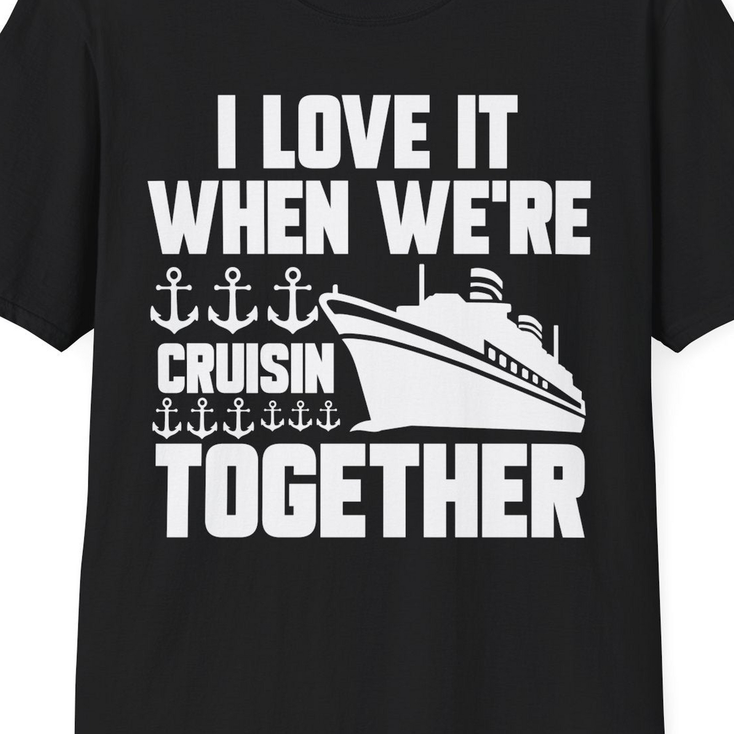 Cruisin Together Nautical Anchors Group Cruise Ship Shirt — T-Shirt T-Shirt – Black – Best Cruise Shirts Close Up