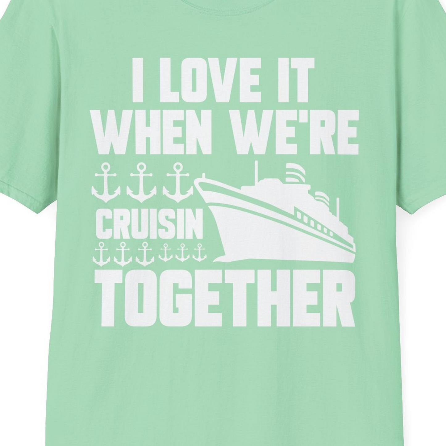 Cruisin Together Nautical Anchors Group Cruise Ship Shirt — T-Shirt T-Shirt – Mint Green – Best Cruise Shirts Close Up