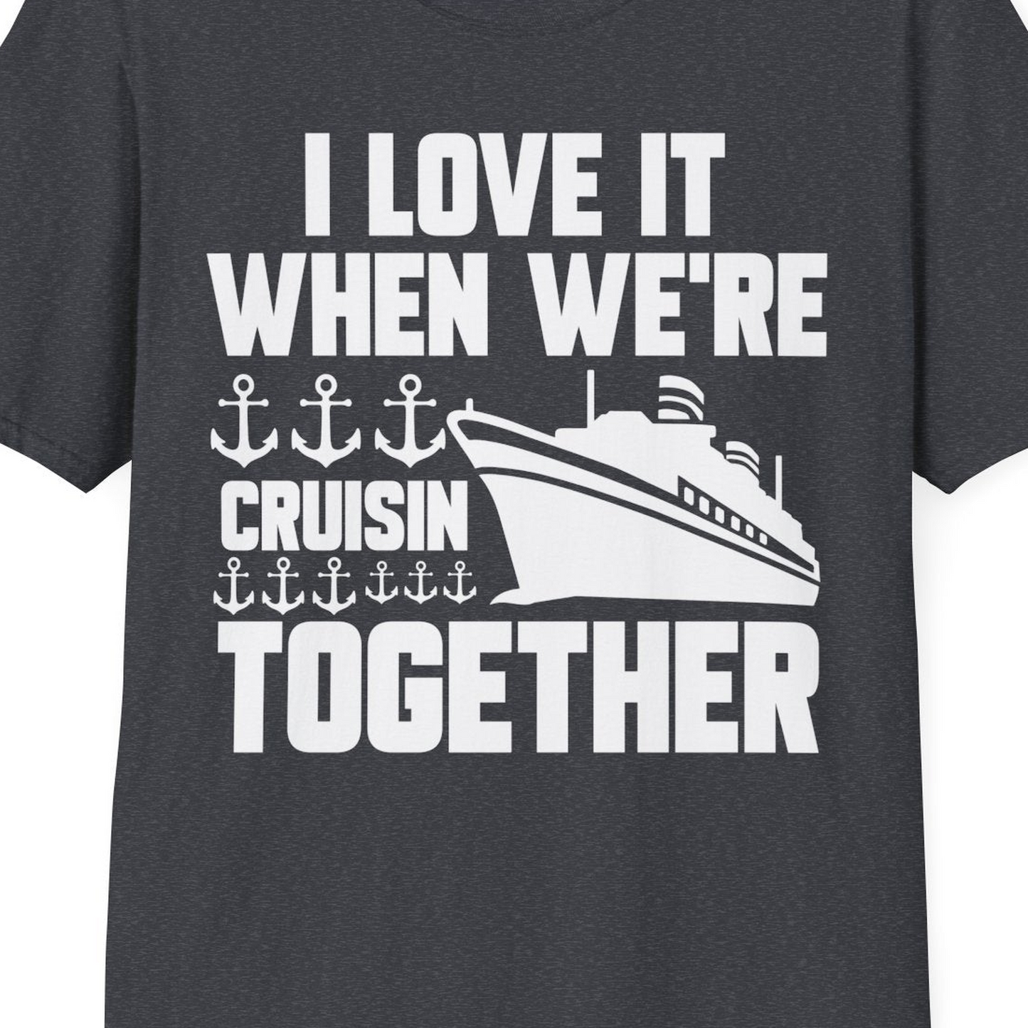 Cruisin Together Nautical Anchors Group Cruise Ship Shirt — T-Shirt T-Shirt – Dark Heather Grey – Best Cruise Shirts Close Up