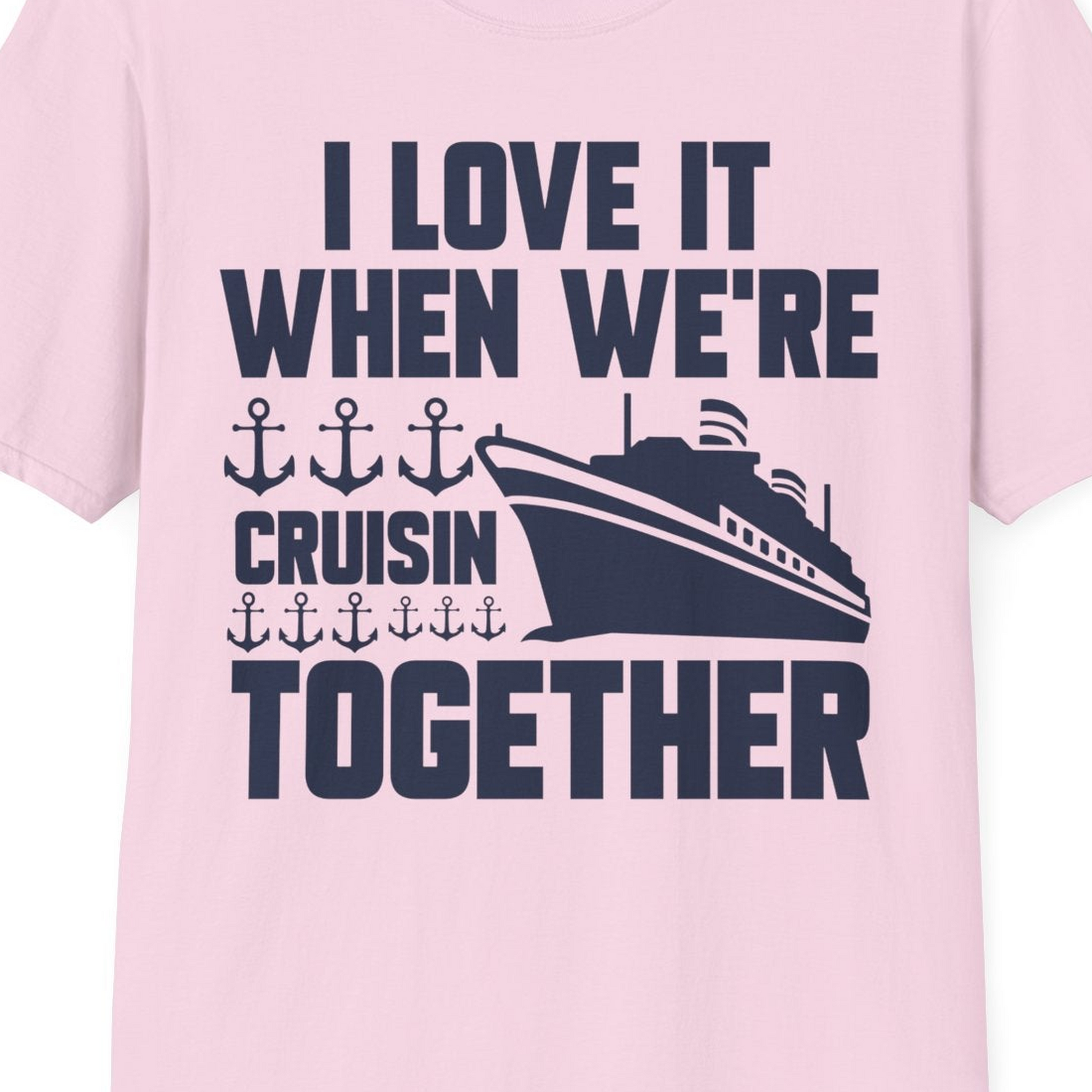 Cruisin Together Nautical Anchors Group Cruise Ship Shirt — T-Shirt T-Shirt – Light Pink – Best Cruise Shirts Close Up