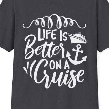 Life Is Better on a Cruise Ship and Anchor Nautical Shirt — T-Shirt T-Shirt – Dark Heather Grey – Best Cruise Shirts Close Up