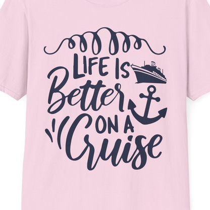 Life Is Better on a Cruise Ship and Anchor Nautical Shirt — T-Shirt T-Shirt – Light Pink – Best Cruise Shirts Close Up