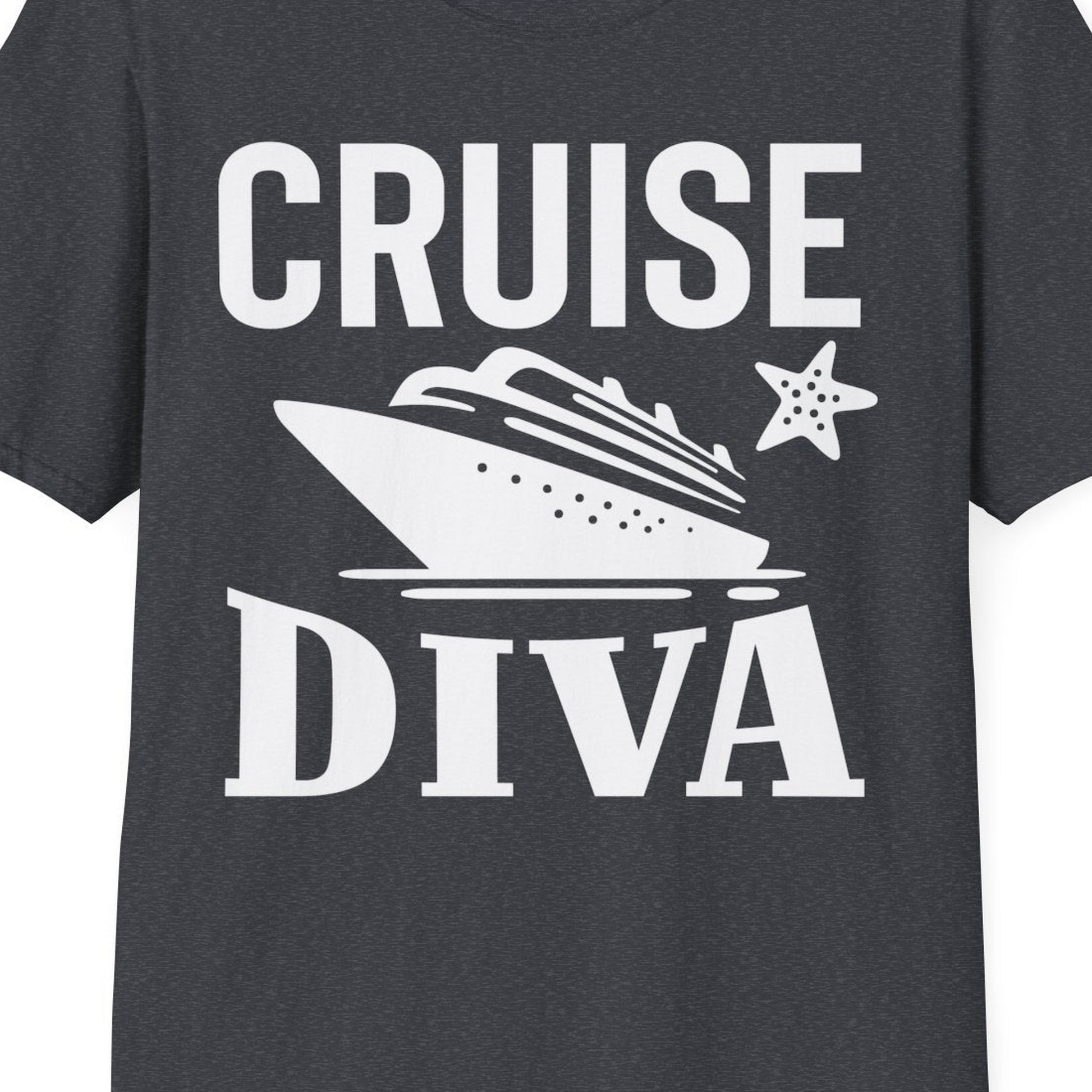Cruise Diva Shirt T-Shirt – Dark Heather Grey – Best Cruise Shirts Close Up