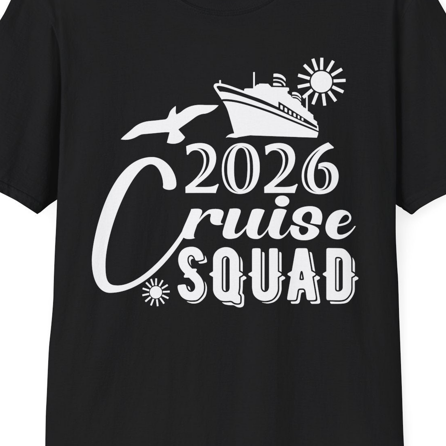 2026 Cruise Squad Shirt Nautical Group Matching Family Vacation Tee — T-Shirt T-Shirt – Black – Best Cruise Shirts Close Up