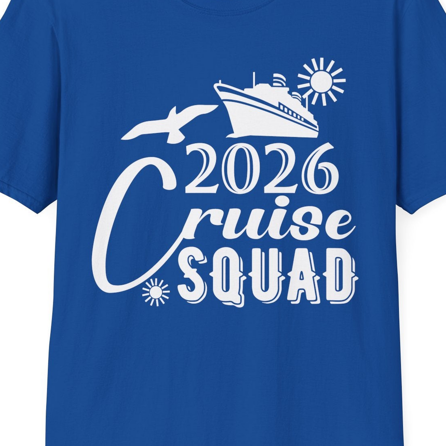 2026 Cruise Squad Shirt Nautical Group Matching Family Vacation Tee — T-Shirt T-Shirt – Royal – Best Cruise Shirts Close Up