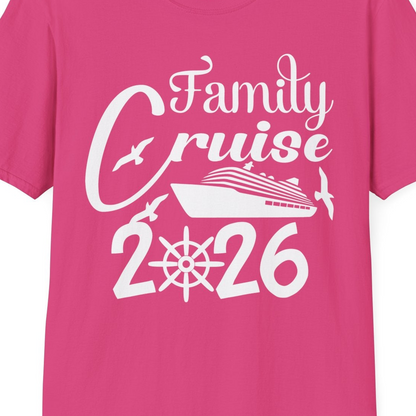 Family Cruise 2026 Shirt with Cruise Ship and Seagulls Graphic — T-Shirt T-Shirt – Heliconia – Best Cruise Shirts Close Up