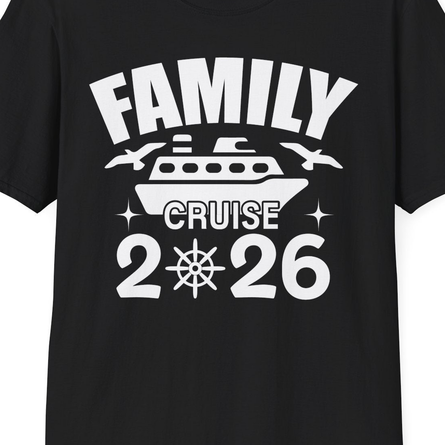 Family Cruise 2026 Matching Nautical Ship Shirt for Group Trips — T-Shirt T-Shirt – Black – Best Cruise Shirts Close Up