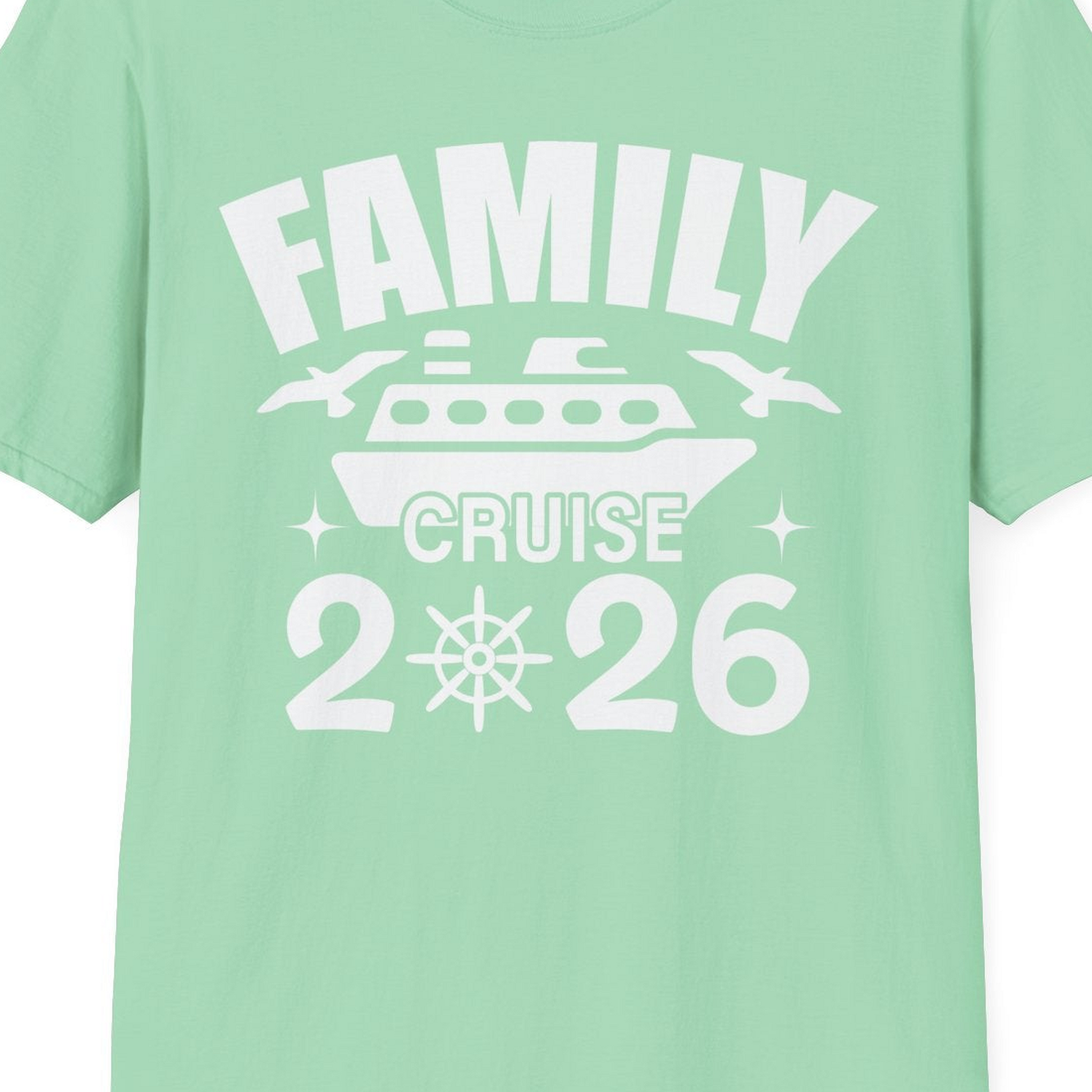 Family Cruise 2026 Matching Nautical Ship Shirt for Group Trips — T-Shirt T-Shirt – Mint Green – Best Cruise Shirts Close Up