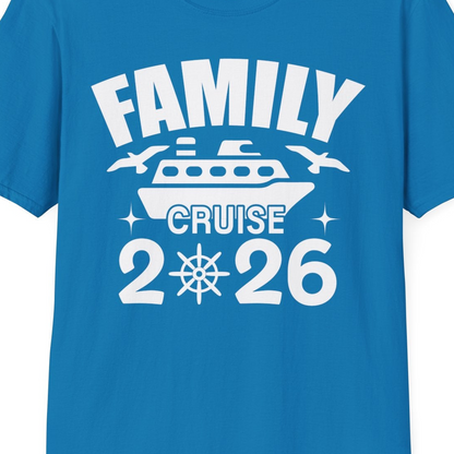 Family Cruise 2026 Matching Nautical Ship Shirt for Group Trips — T-Shirt T-Shirt – Sapphire – Best Cruise Shirts Close Up