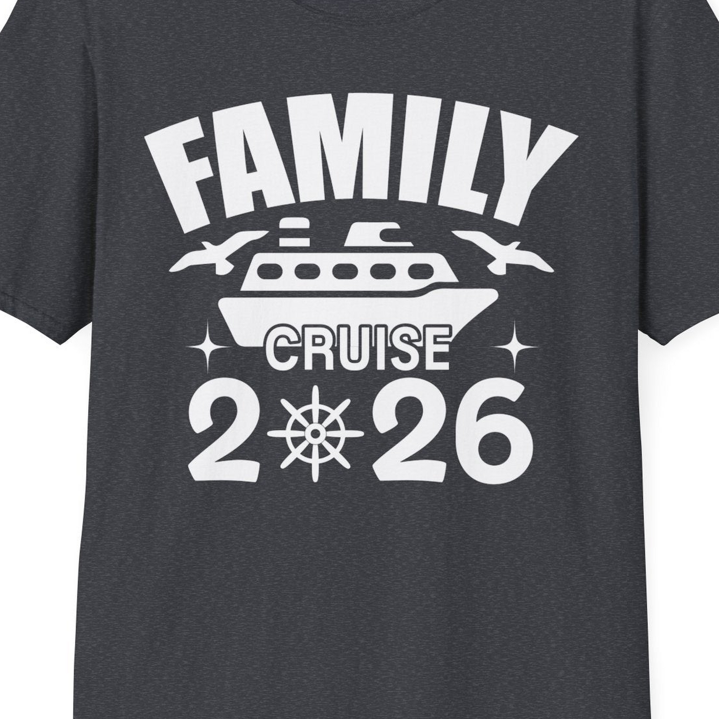 Family Cruise 2026 Matching Nautical Ship Shirt for Group Trips — T-Shirt T-Shirt – Dark Heather Grey – Best Cruise Shirts Close Up