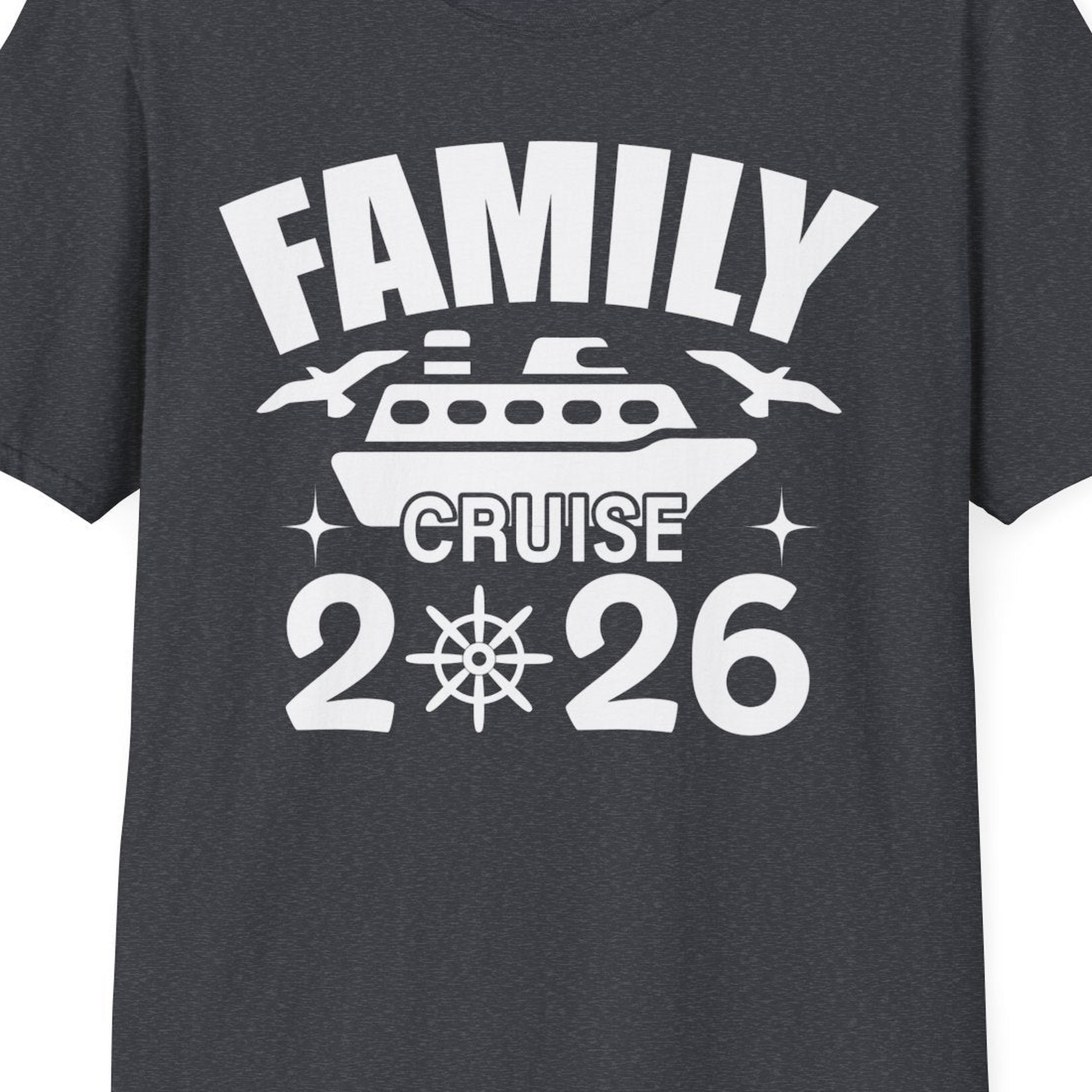 Family Cruise 2026 Matching Nautical Ship Shirt for Group Trips — T-Shirt T-Shirt – Dark Heather Grey – Best Cruise Shirts Close Up