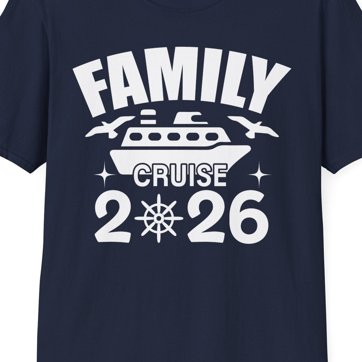 Family Cruise 2026 Matching Nautical Ship Shirt for Group Trips — T-Shirt T-Shirt – Navy – Best Cruise Shirts Close Up