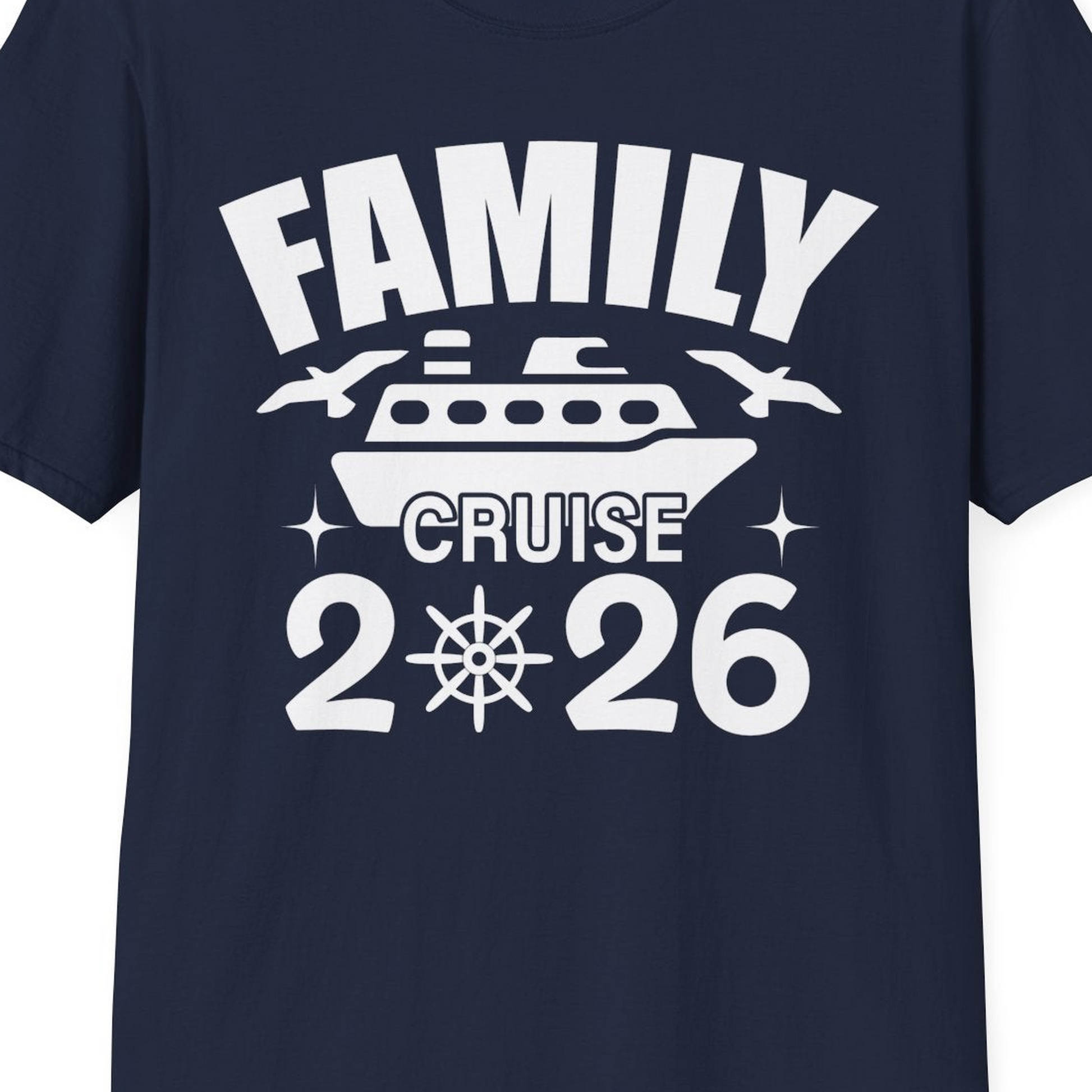 Family Cruise 2026 Matching Nautical Ship Shirt for Group Trips — T-Shirt T-Shirt – Navy – Best Cruise Shirts Close Up