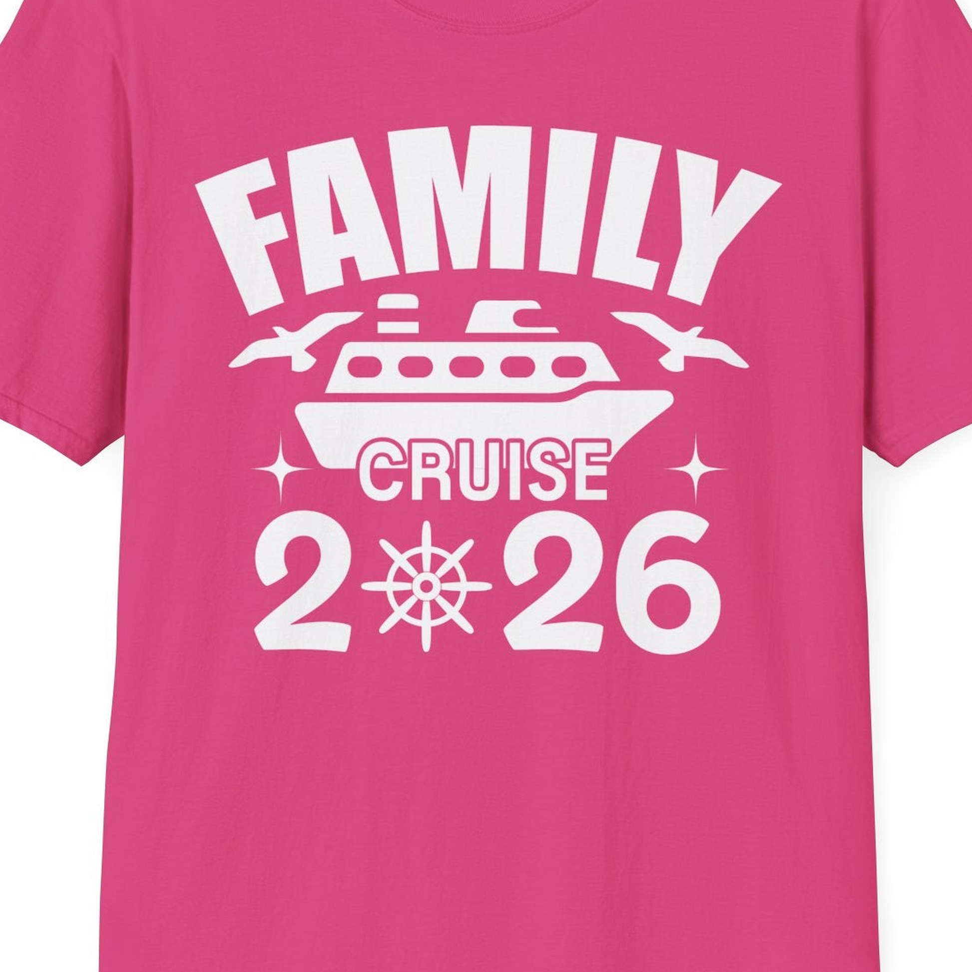 Family Cruise 2026 Matching Nautical Ship Shirt for Group Trips — T-Shirt T-Shirt – Heliconia – Best Cruise Shirts Close Up