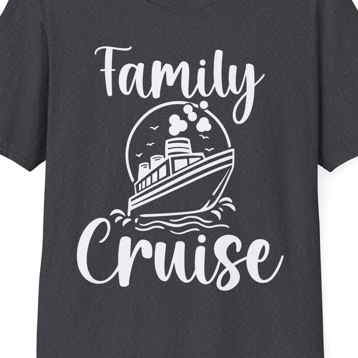 Family Cruise Shirt T-Shirt – Dark Heather Grey – Best Cruise Shirts Close Up