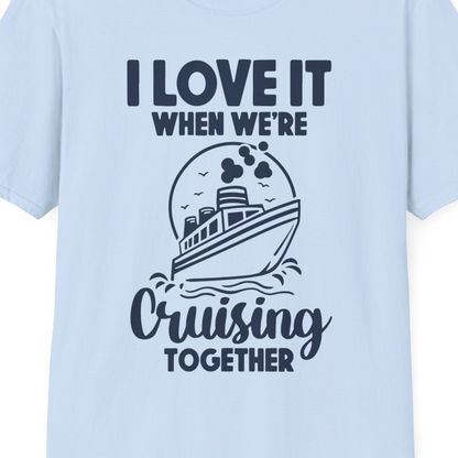 Cruising Together Bold Monochrome Cruise Ship Shirt for Groups — T-Shirt T-Shirt – Light Blue – Best Cruise Shirts Close Up