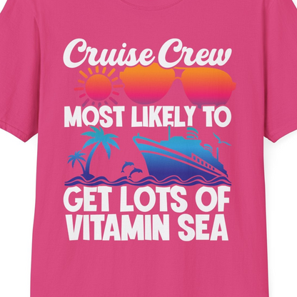 Cruise Crew Most Likely To Get Lots Of Vitamin Sea Tropical Shirt — T-Shirt T-Shirt – Heliconia – Best Cruise Shirts Close Up