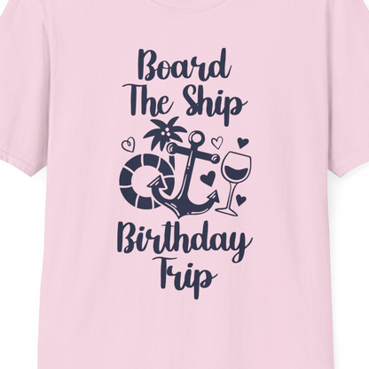 Board the Ship Cruise Birthday Shirt With Nautical Party Icons — T-Shirt T-Shirt – Light Pink – Best Cruise Shirts Close Up