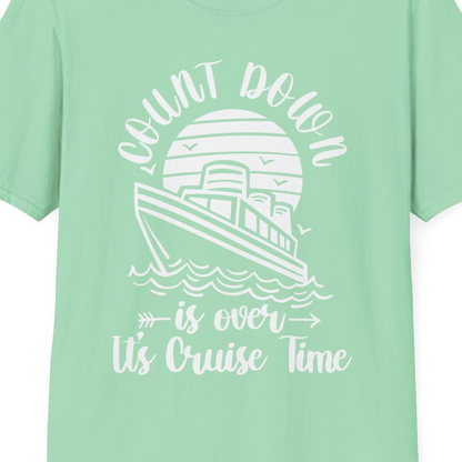 Countdown Is Over Cruise Time Nautical Monochrome Shirt — T-Shirt T-Shirt – Mint Green – Best Cruise Shirts Close Up