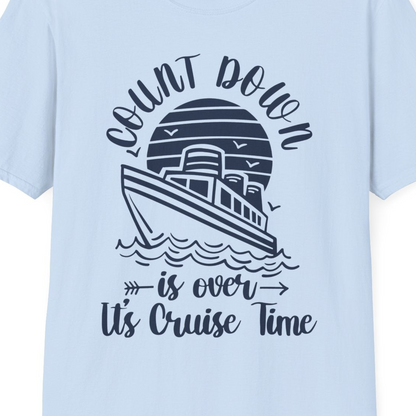 Countdown Is Over Cruise Time Nautical Monochrome Shirt — T-Shirt T-Shirt – Light Blue – Best Cruise Shirts Close Up