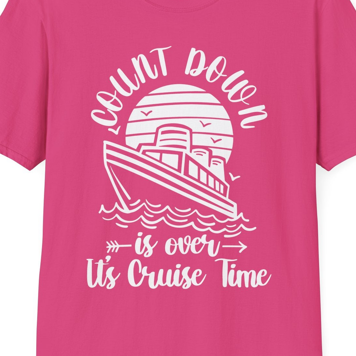 Countdown Is Over Cruise Time Nautical Monochrome Shirt — T-Shirt T-Shirt – Heliconia – Best Cruise Shirts Close Up