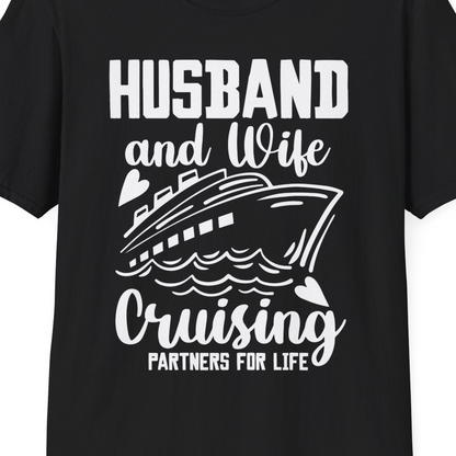 Husband and Wife Cruising Partners for Life Romantic Cruise Shirt — T-Shirt T-Shirt – Black – Best Cruise Shirts Close Up