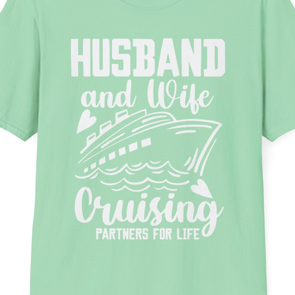 Husband and Wife Cruising Partners for Life Romantic Cruise Shirt — T-Shirt T-Shirt – Mint Green – Best Cruise Shirts Close Up