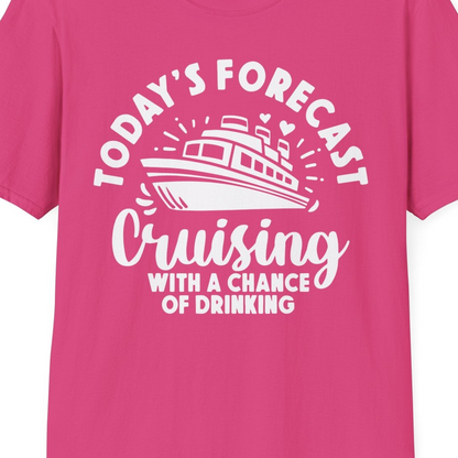 Today's Forecast Cruising With a Chance of Drinking Cruise Shirt — T-Shirt T-Shirt – Heliconia – Best Cruise Shirts Close Up