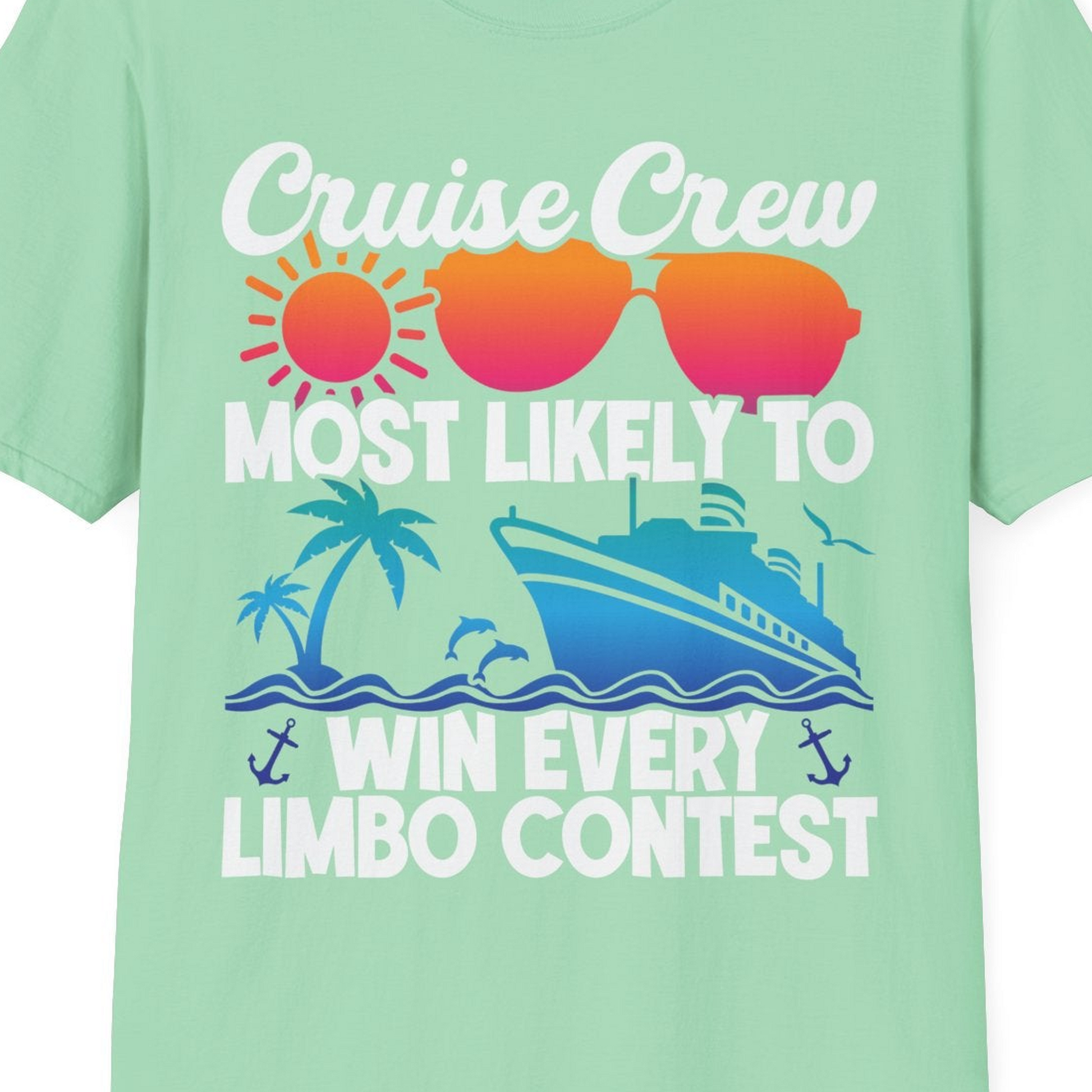 Cruise Crew Limbo Contest Funny Group Caribbean Party Shirt — T-Shirt T-Shirt – Mint Green – Best Cruise Shirts Close Up