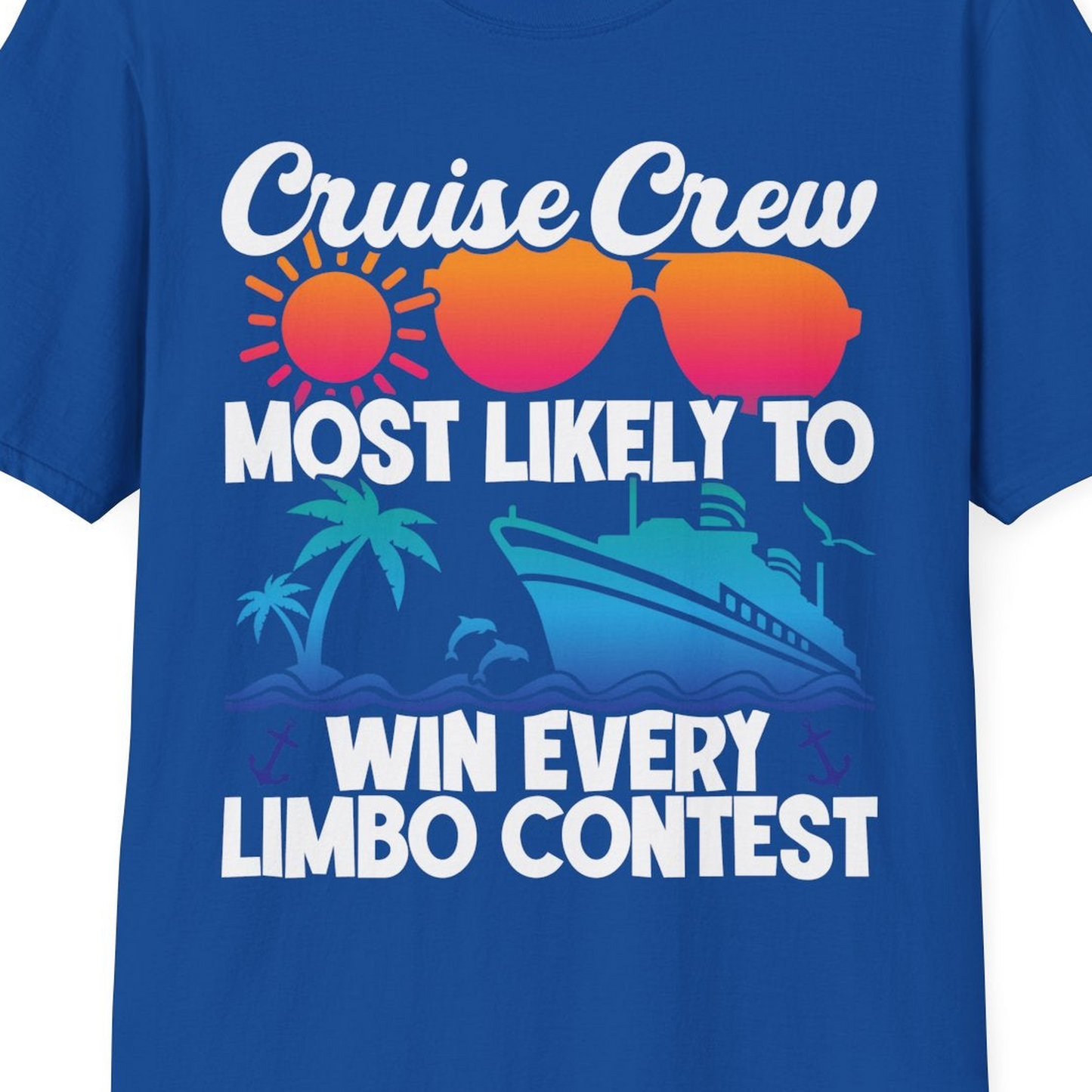 Cruise Crew Limbo Contest Funny Group Caribbean Party Shirt — T-Shirt T-Shirt – Royal – Best Cruise Shirts Close Up