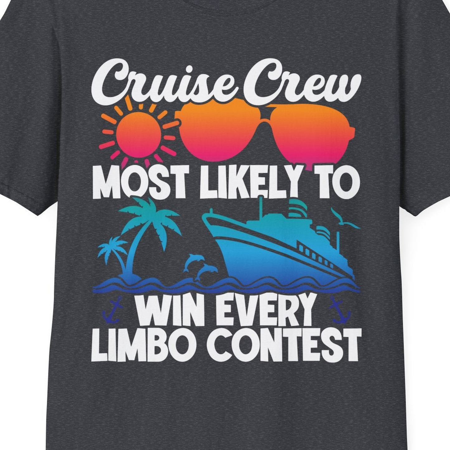 Cruise Crew Limbo Contest Funny Group Caribbean Party Shirt — T-Shirt T-Shirt – Dark Heather Grey – Best Cruise Shirts Close Up