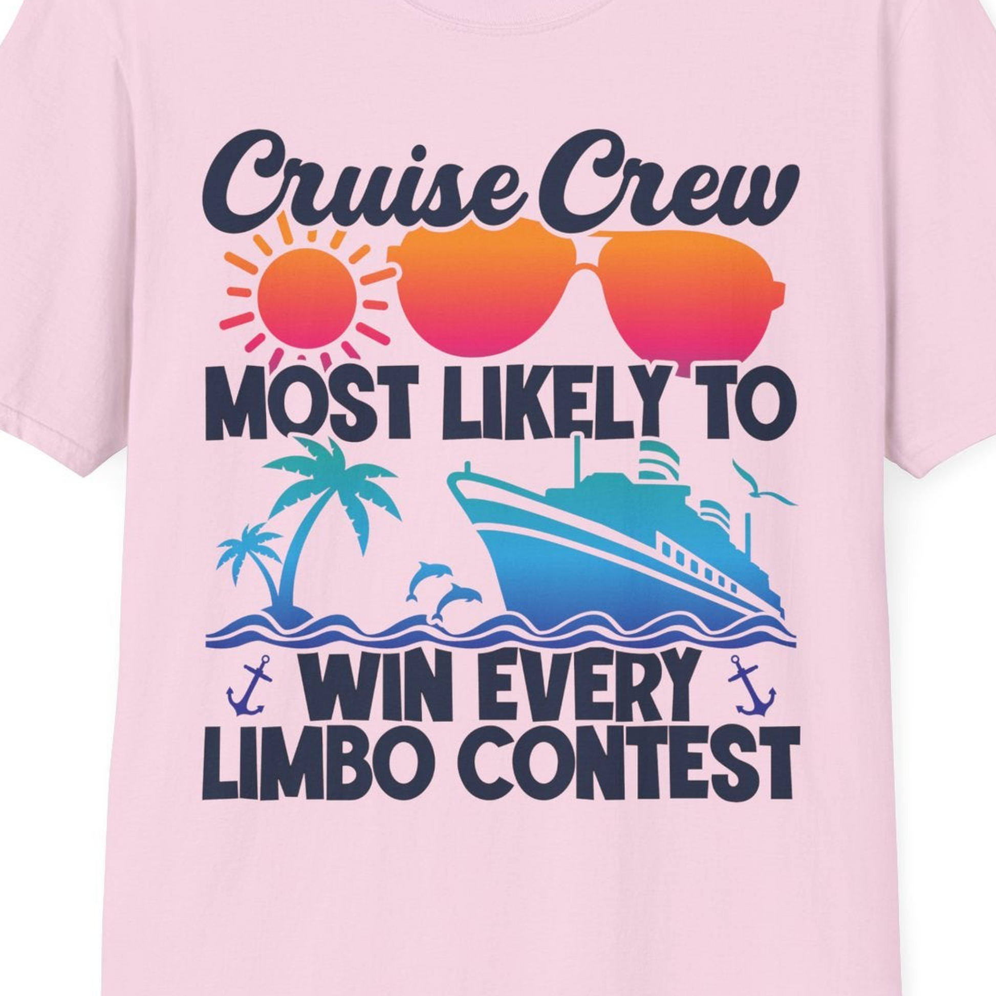Cruise Crew Limbo Contest Funny Group Caribbean Party Shirt — T-Shirt T-Shirt – Light Pink – Best Cruise Shirts Close Up