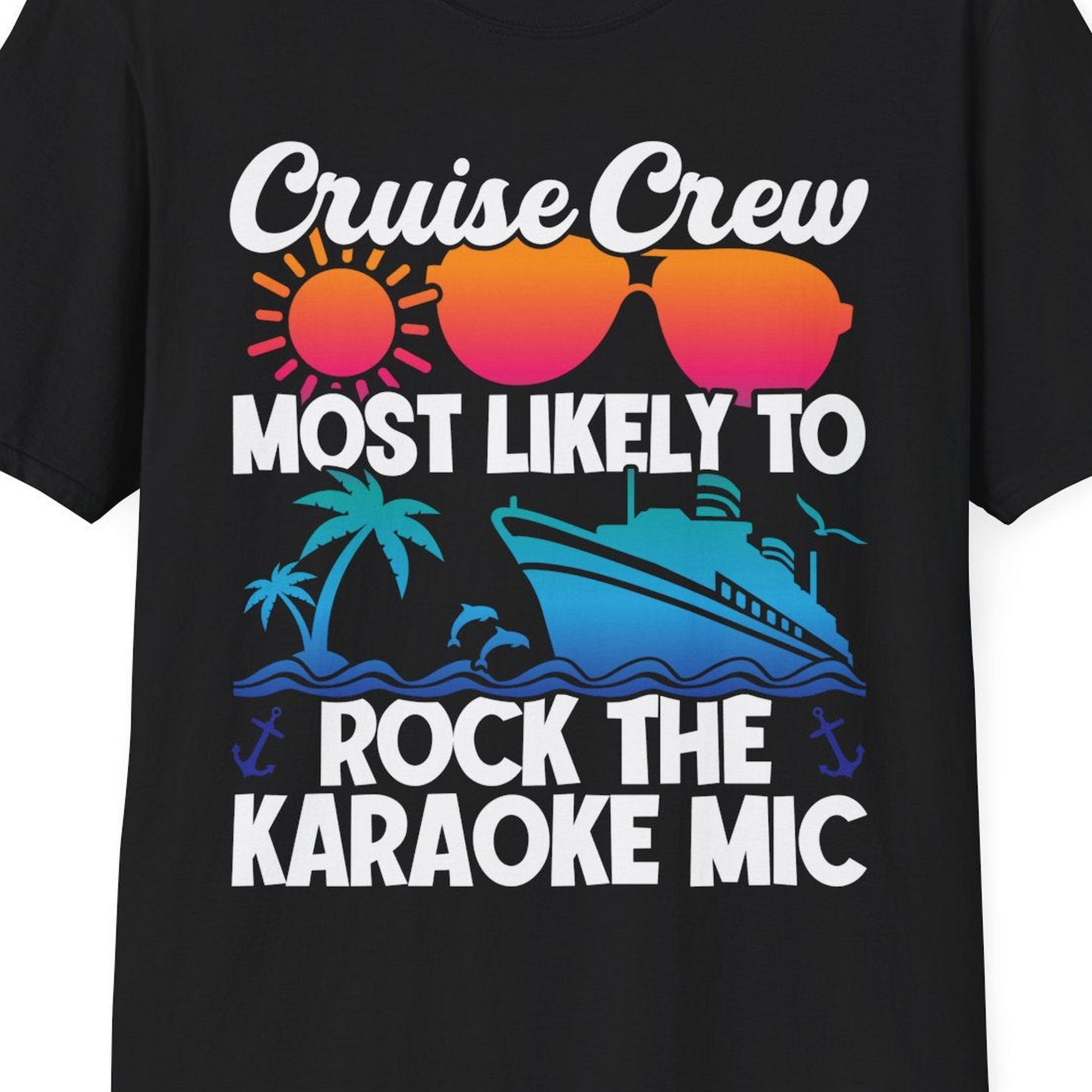 Cruise Crew Karaoke Party Shirt T-Shirt – Black – Best Cruise Shirts Close Up