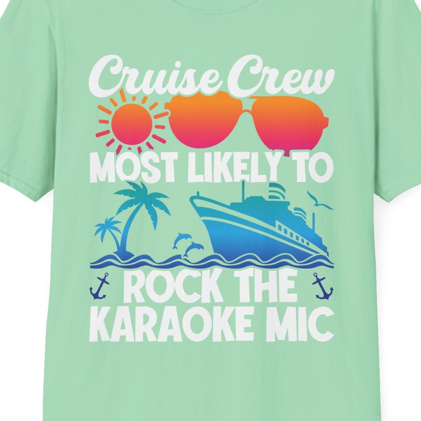 Cruise Crew Karaoke Party Shirt T-Shirt – Mint Green – Best Cruise Shirts Close Up