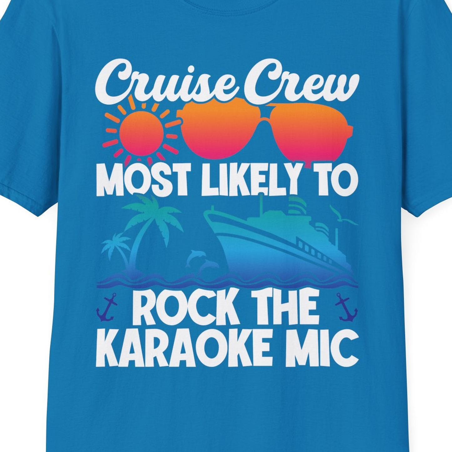 Cruise Crew Karaoke Party Shirt T-Shirt – Sapphire – Best Cruise Shirts Close Up