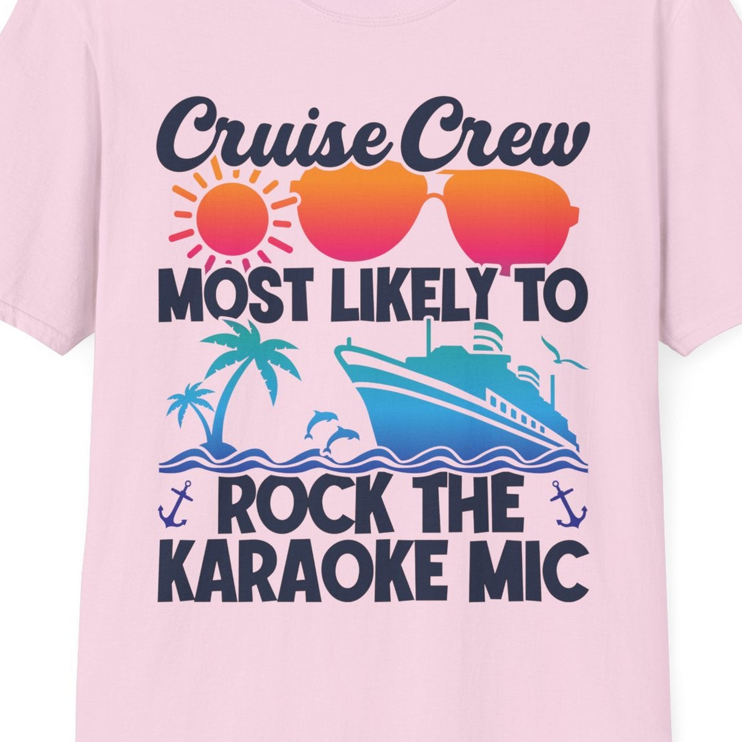 Cruise Crew Karaoke Party Shirt T-Shirt – Light Pink – Best Cruise Shirts Close Up