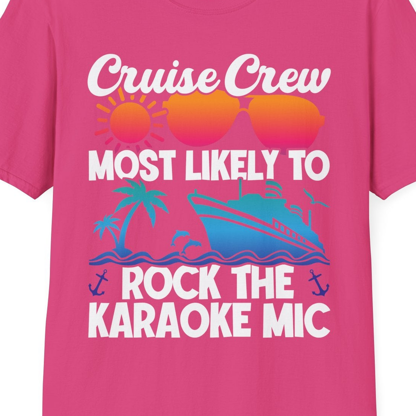 Cruise Crew Karaoke Party Shirt T-Shirt – Heliconia – Best Cruise Shirts Close Up